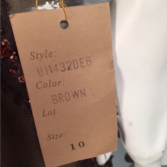 Mandalay Vintage Brown Beaded Gown Sequined Crystals Dress Deep V Neck 90s Y2K - Picture 8 of 12